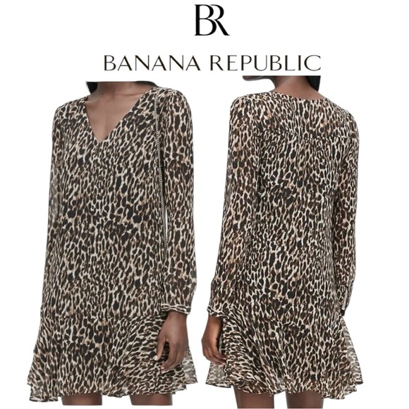Banana Republic Leopard Flounce-Hem Dress Size 4P - Picture 1 of 8